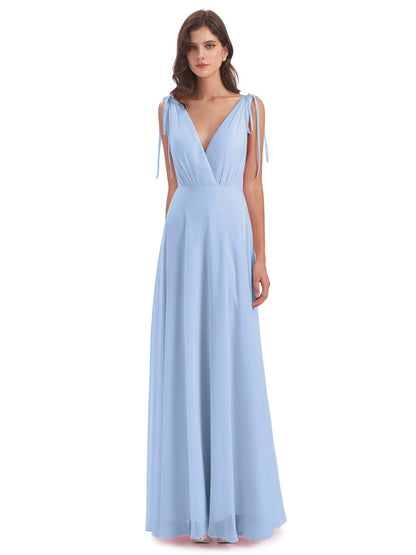 Reagan Floor Length V-neck Chiffon Bridesmaid Dresses