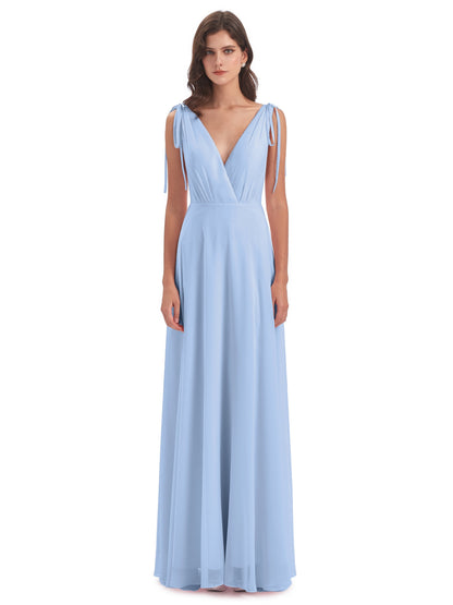 Reagan Floor Length V-neck Chiffon Bridesmaid Dresses