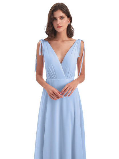 Reagan Floor Length V-neck Chiffon Bridesmaid Dresses