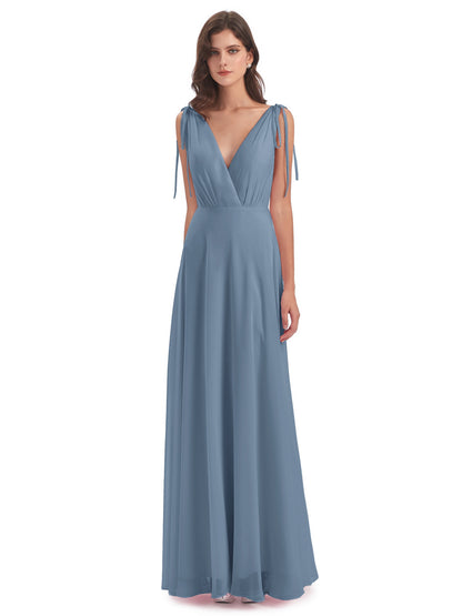 Reagan Floor Length V-neck Chiffon Bridesmaid Dresses