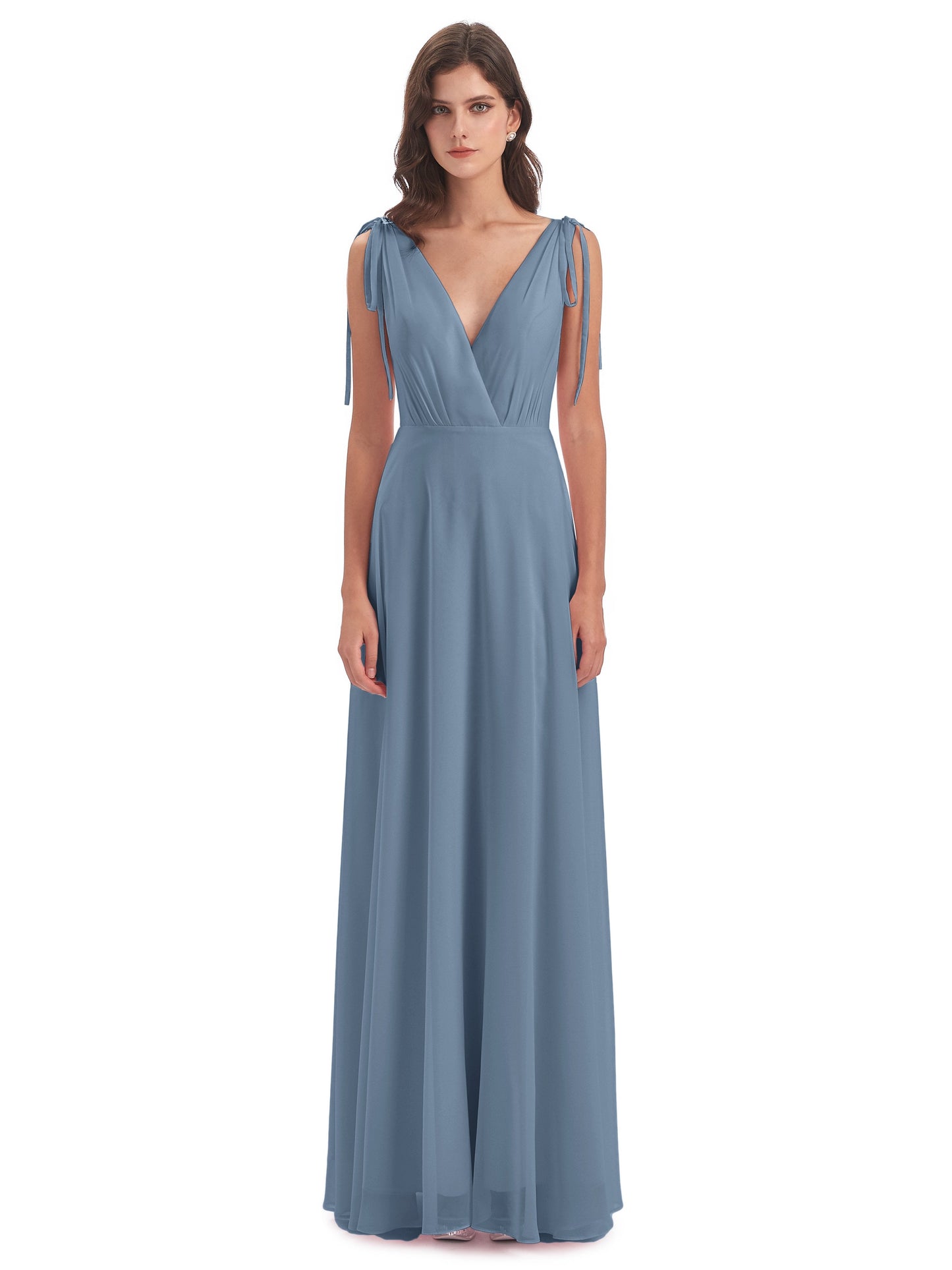 Reagan Floor Length V-neck Chiffon Bridesmaid Dresses