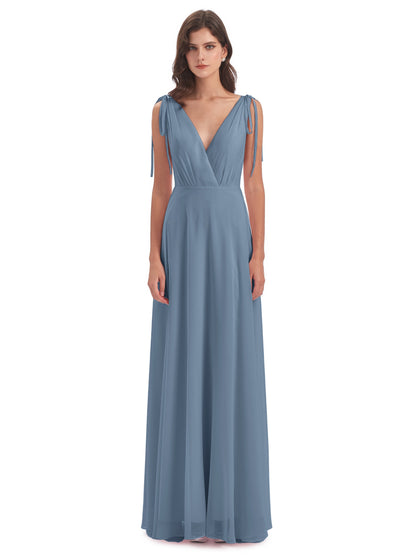 Reagan Floor Length V-neck Chiffon Bridesmaid Dresses