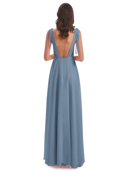 Reagan Floor Length V-neck Chiffon Bridesmaid Dresses