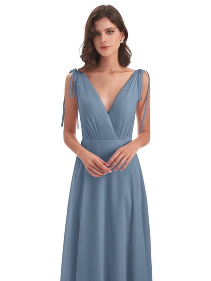 Reagan Floor Length V-neck Chiffon Bridesmaid Dresses
