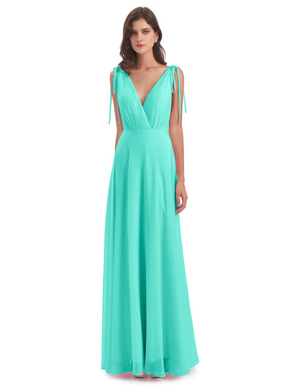 Reagan Floor Length V-neck Chiffon Bridesmaid Dresses