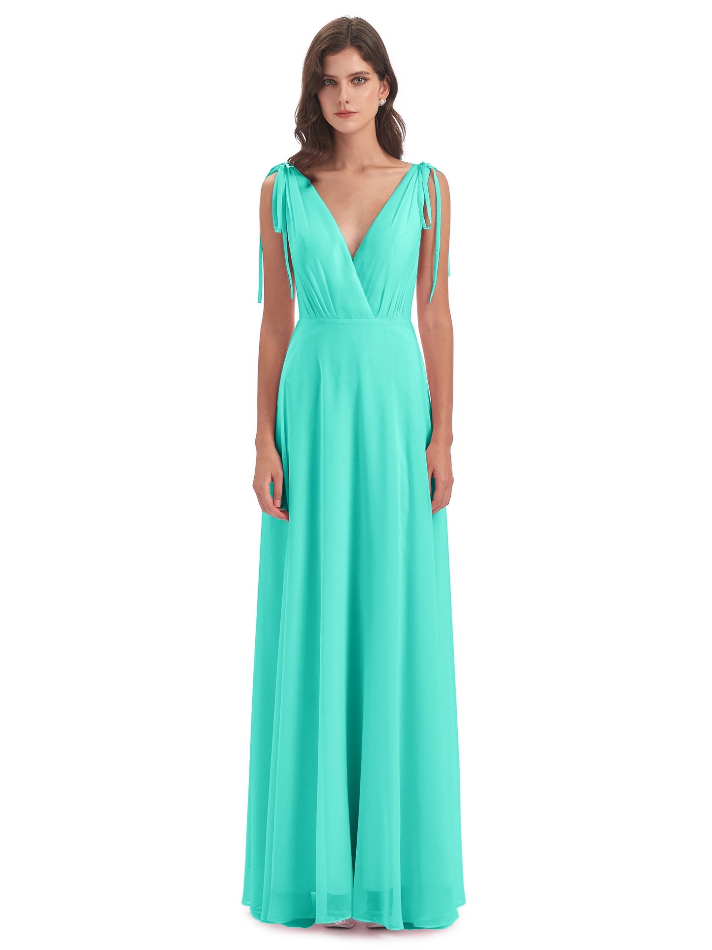 Reagan Floor Length V-neck Chiffon Bridesmaid Dresses