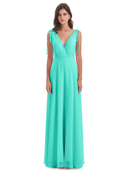 Reagan Floor Length V-neck Chiffon Bridesmaid Dresses