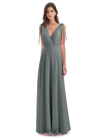 Reagan Floor Length V-neck Chiffon Bridesmaid Dresses