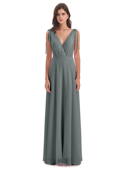 Reagan Floor Length V-neck Chiffon Bridesmaid Dresses