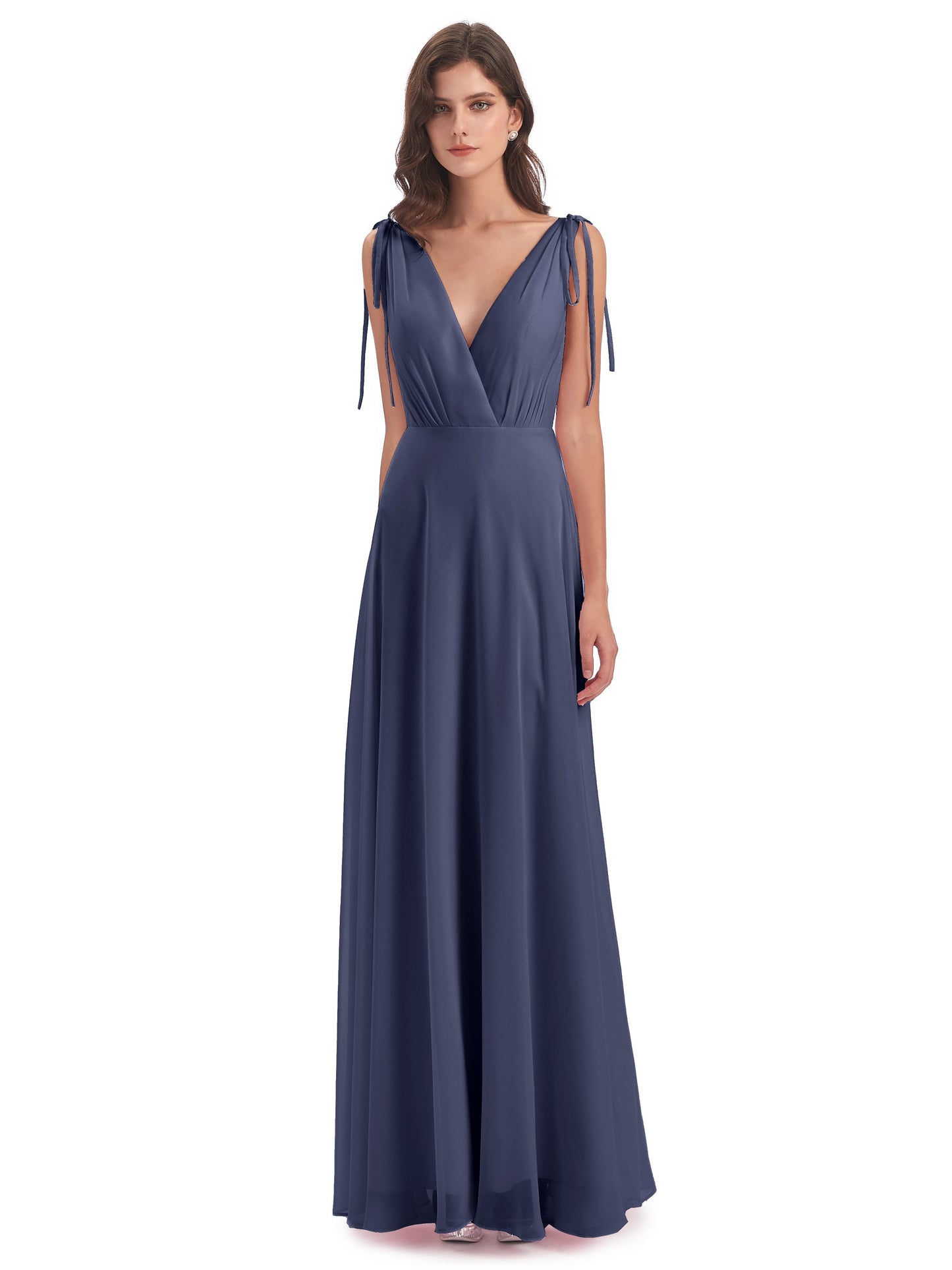 Reagan Floor Length V-neck Chiffon Bridesmaid Dresses