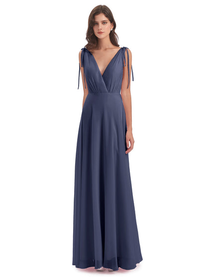 Reagan Floor Length V-neck Chiffon Bridesmaid Dresses