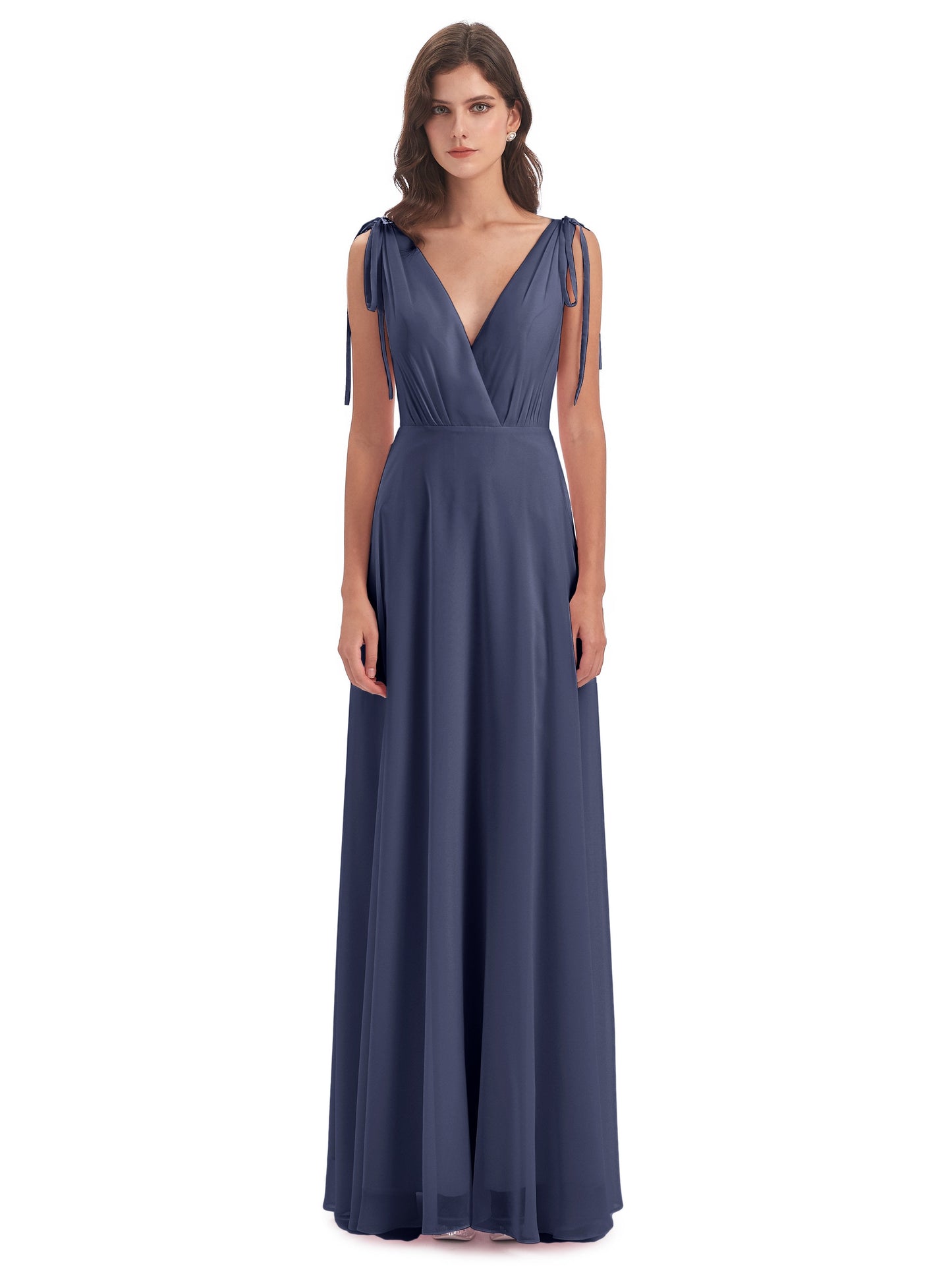 Reagan Floor Length V-neck Chiffon Bridesmaid Dresses
