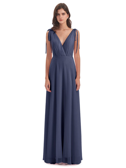Reagan Floor Length V-neck Chiffon Bridesmaid Dresses