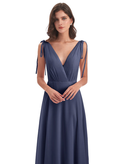 Reagan Floor Length V-neck Chiffon Bridesmaid Dresses