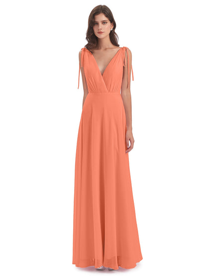 Reagan Floor Length V-neck Chiffon Bridesmaid Dresses