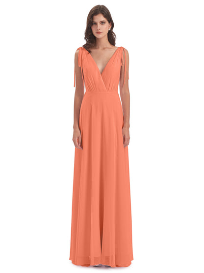 Reagan Floor Length V-neck Chiffon Bridesmaid Dresses
