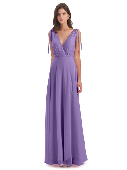 Reagan Floor Length V-neck Chiffon Bridesmaid Dresses