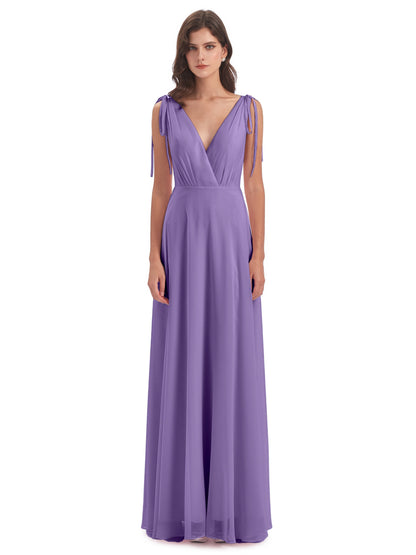 Reagan Floor Length V-neck Chiffon Bridesmaid Dresses