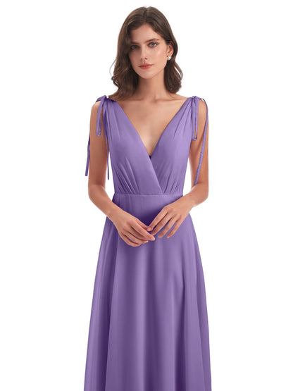 Reagan Floor Length V-neck Chiffon Bridesmaid Dresses