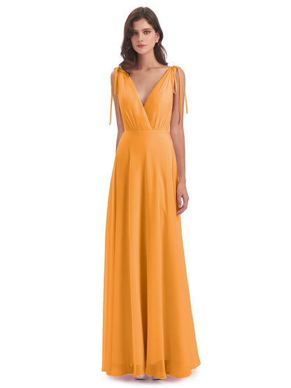 Reagan Floor Length V-neck Chiffon Bridesmaid Dresses