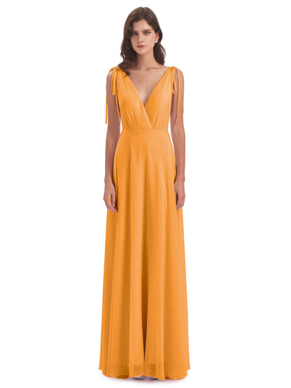 Reagan Floor Length V-neck Chiffon Bridesmaid Dresses