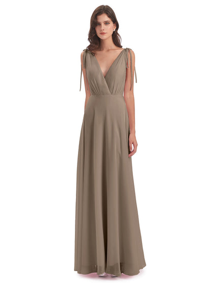 Reagan Floor Length V-neck Chiffon Bridesmaid Dresses