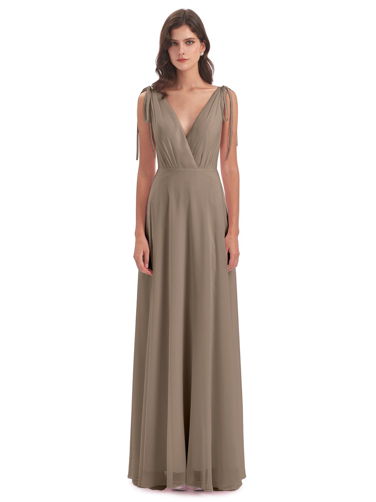 Reagan Floor Length V-neck Chiffon Bridesmaid Dresses