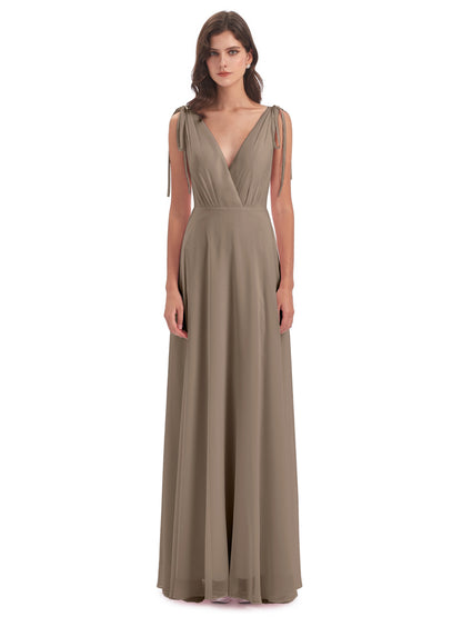 Reagan Floor Length V-neck Chiffon Bridesmaid Dresses