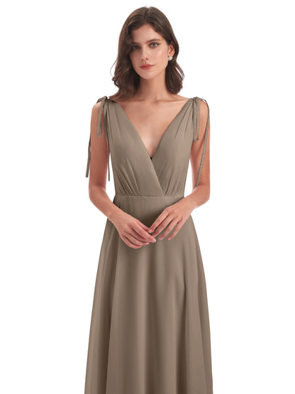 Reagan Floor Length V-neck Chiffon Bridesmaid Dresses