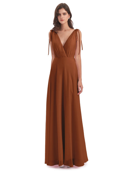 Reagan Floor Length V-neck Chiffon Bridesmaid Dresses