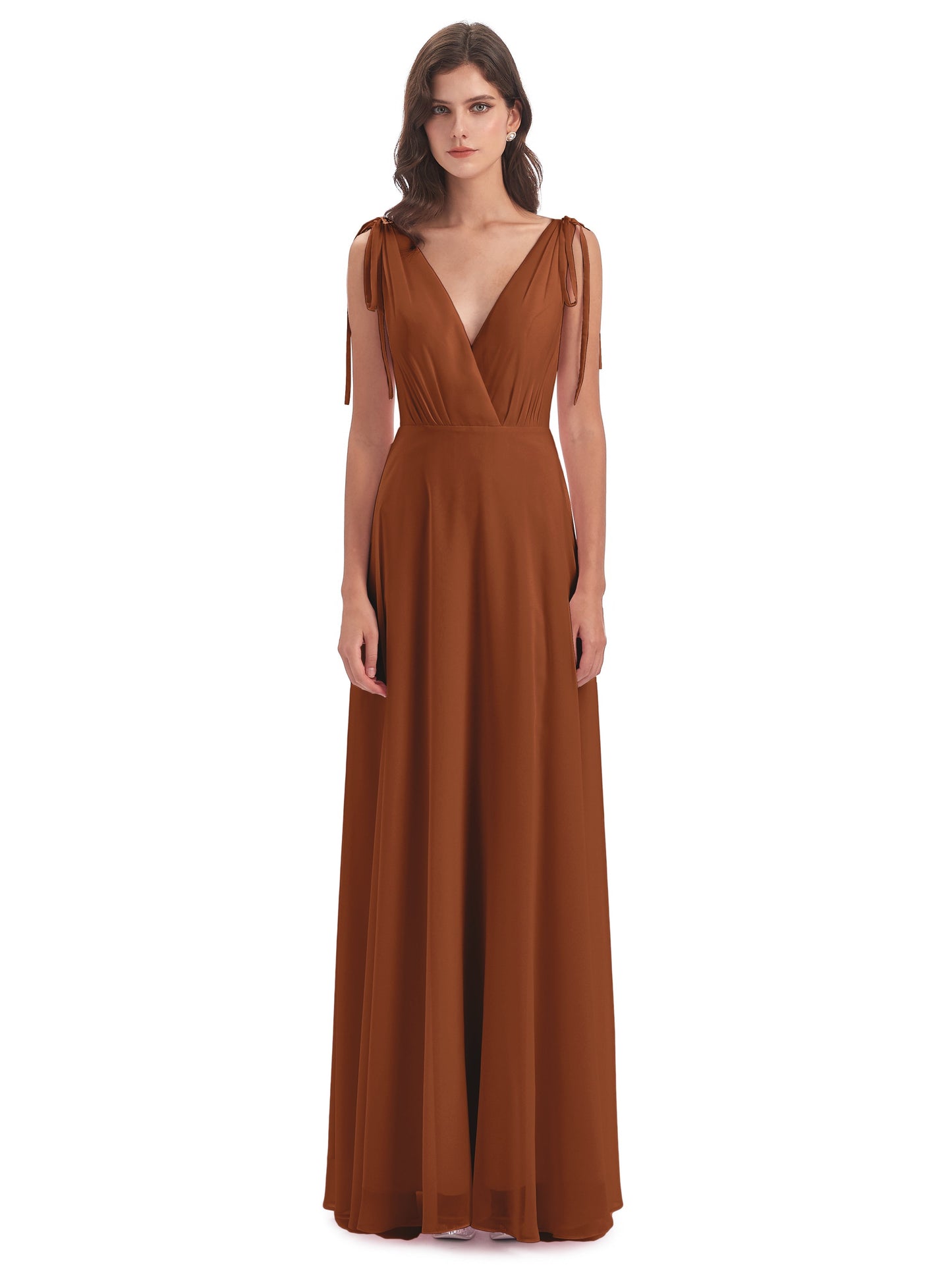Reagan Floor Length V-neck Chiffon Bridesmaid Dresses