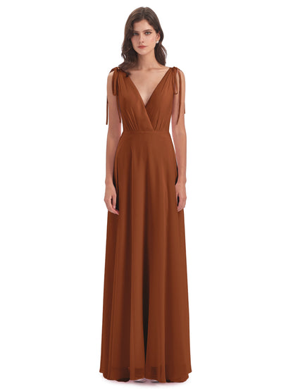 Reagan Floor Length V-neck Chiffon Bridesmaid Dresses
