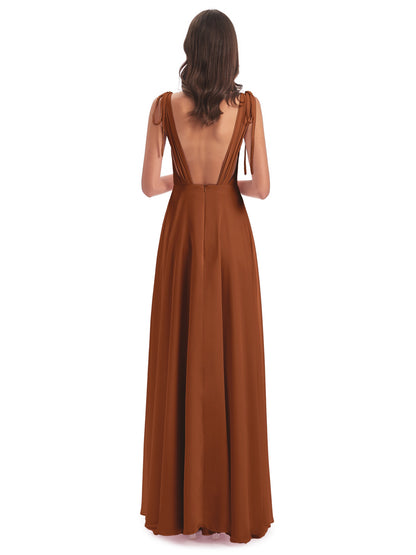 Reagan Floor Length V-neck Chiffon Bridesmaid Dresses