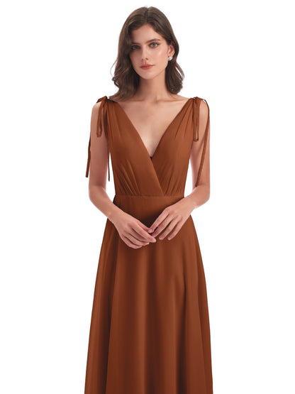 Reagan Floor Length V-neck Chiffon Bridesmaid Dresses