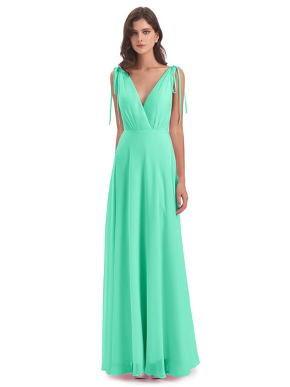 Reagan Floor Length V-neck Chiffon Bridesmaid Dresses