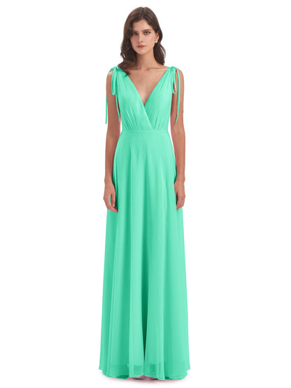 Reagan Floor Length V-neck Chiffon Bridesmaid Dresses