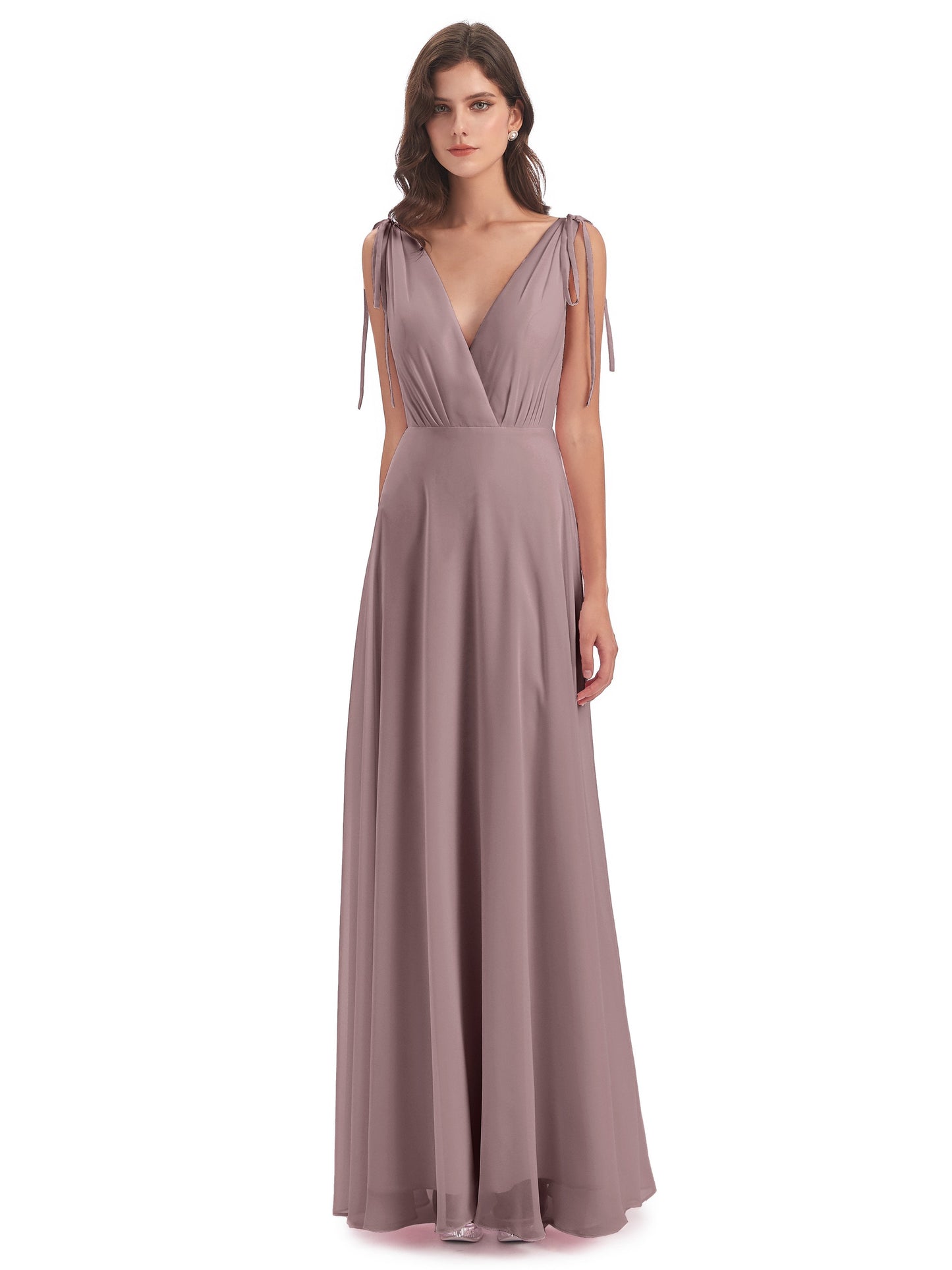 Reagan Floor Length V-neck Chiffon Bridesmaid Dresses