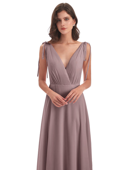 Reagan Floor Length V-neck Chiffon Bridesmaid Dresses