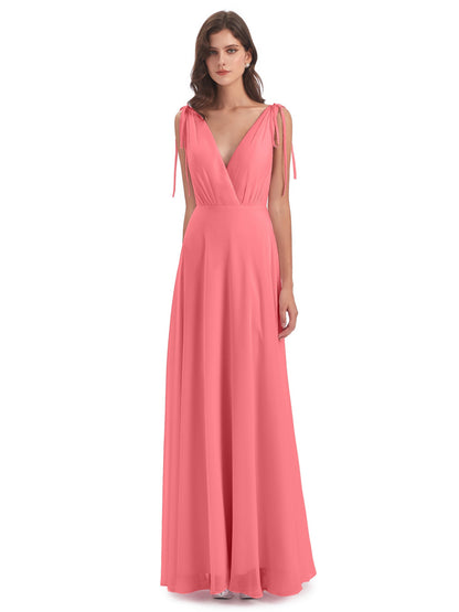 Reagan Floor Length V-neck Chiffon Bridesmaid Dresses