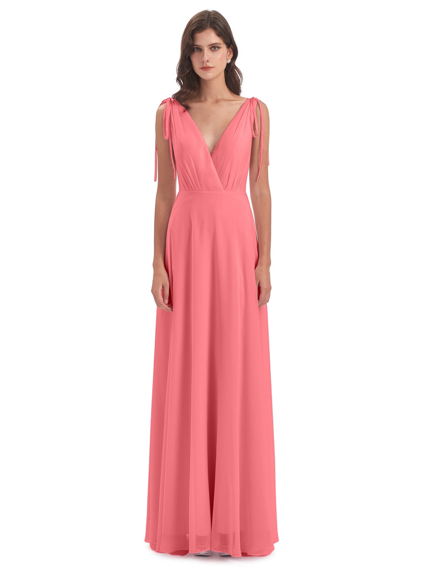 Reagan Floor Length V-neck Chiffon Bridesmaid Dresses