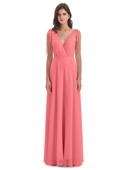 Reagan Floor Length V-neck Chiffon Bridesmaid Dresses