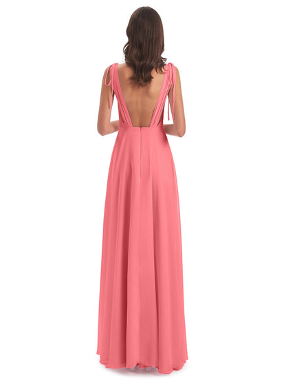 Reagan Floor Length V-neck Chiffon Bridesmaid Dresses