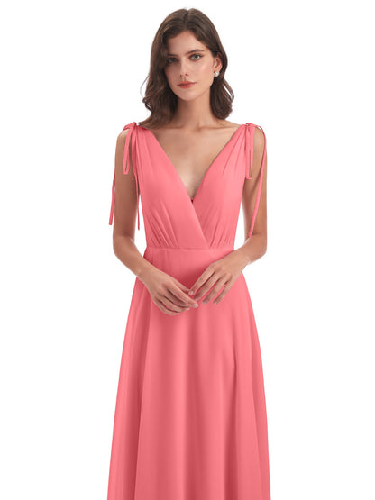 Reagan Floor Length V-neck Chiffon Bridesmaid Dresses