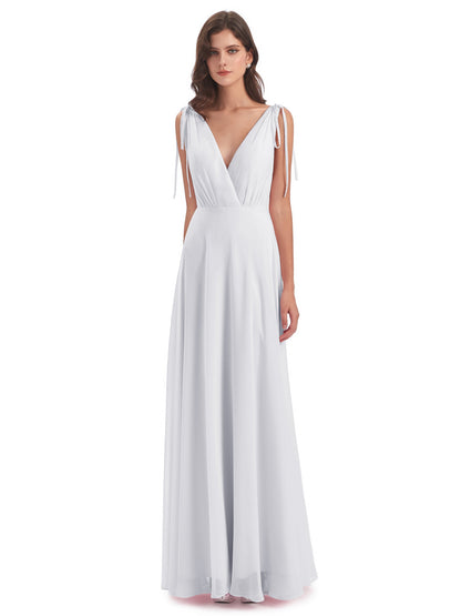 Reagan Floor Length V-neck Chiffon Bridesmaid Dresses