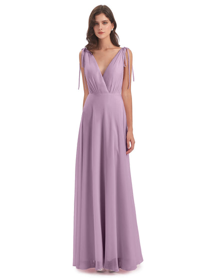 Reagan Floor Length V-neck Chiffon Bridesmaid Dresses