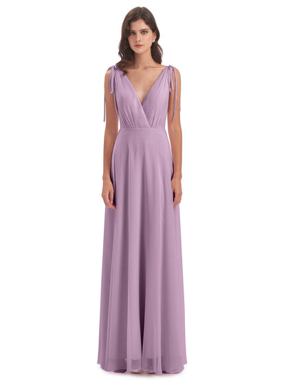 Reagan Floor Length V-neck Chiffon Bridesmaid Dresses