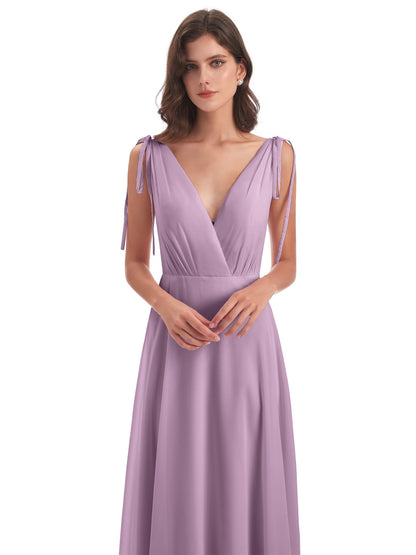 Reagan Floor Length V-neck Chiffon Bridesmaid Dresses