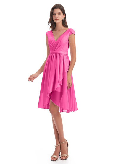 Renee Knee Length V-Neck Chiffon Bridesmaid Dresses