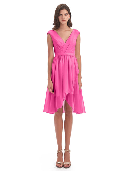 Renee Knee Length V-Neck Chiffon Bridesmaid Dresses