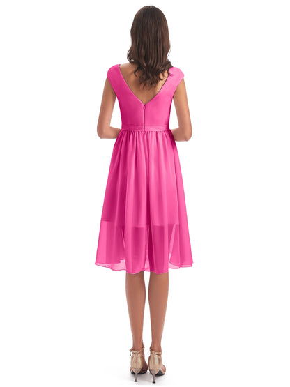 Renee Knee Length V-Neck Chiffon Bridesmaid Dresses